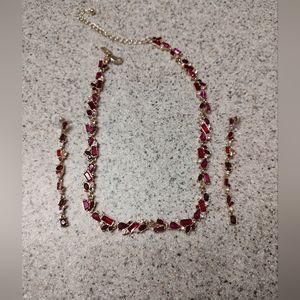 WHBM Red Pink Gold Necklace and Earrings